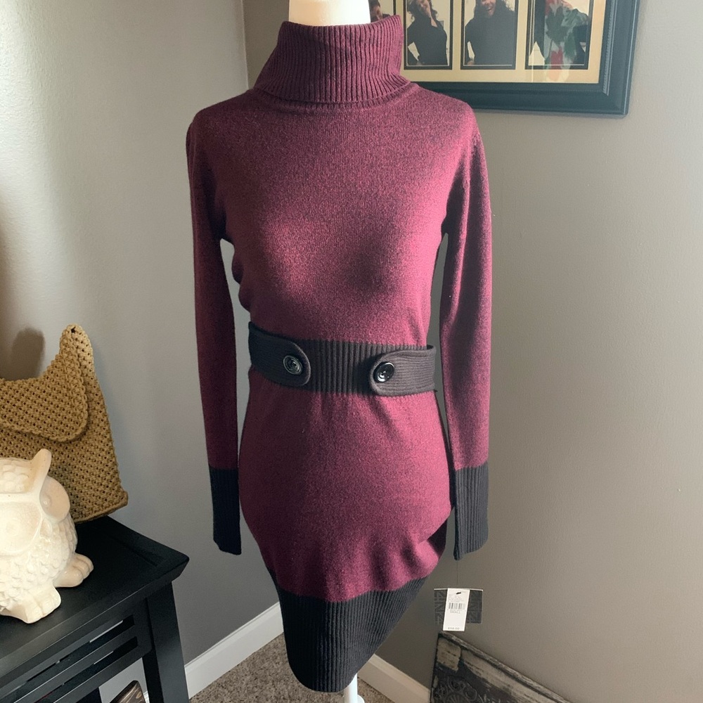 NWT iZ Byer Purple Turtleneck Sweater Dress Sz S